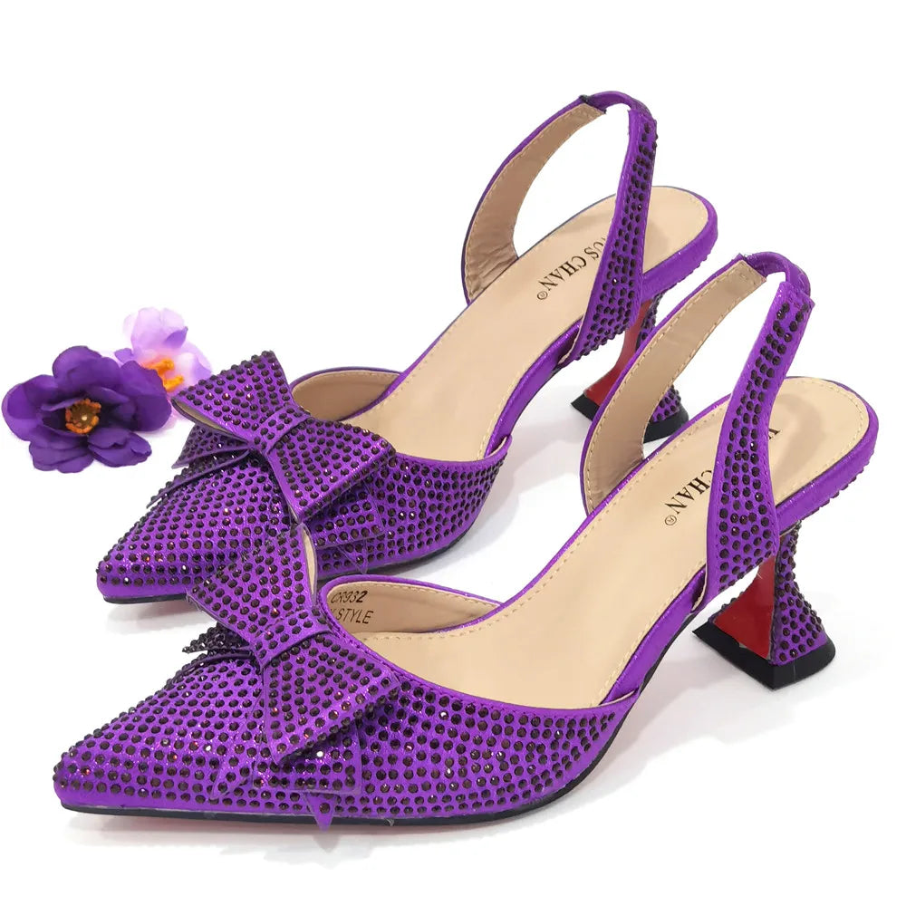 2022 Fashion Womens Dress Shoes Open Toe Ladies Sandals with Heels Latest African Women Wedding Shoes Decorated with Rhinestone