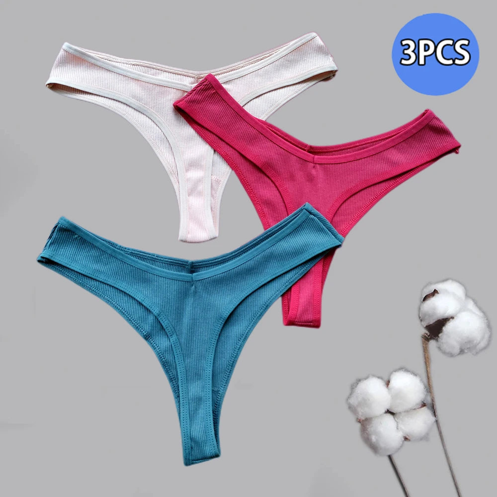 3Pcs/Set Cotton Thongs Women's Panties Sexy Low Waist G-String Briefs Comfortable Seamless Underpants Female Fast Shipping