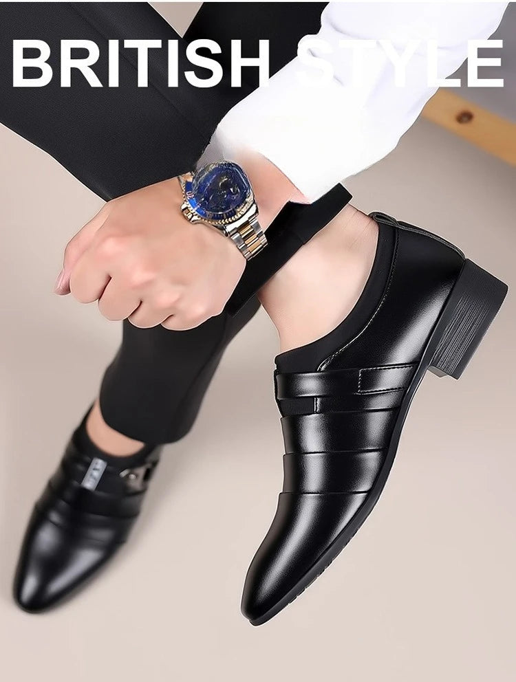Classic Leather Shoes for Men Slip on Pointed Toe Oxfords Formal Wedding Party Office Business Casual Dress Shoes Men's Loafers