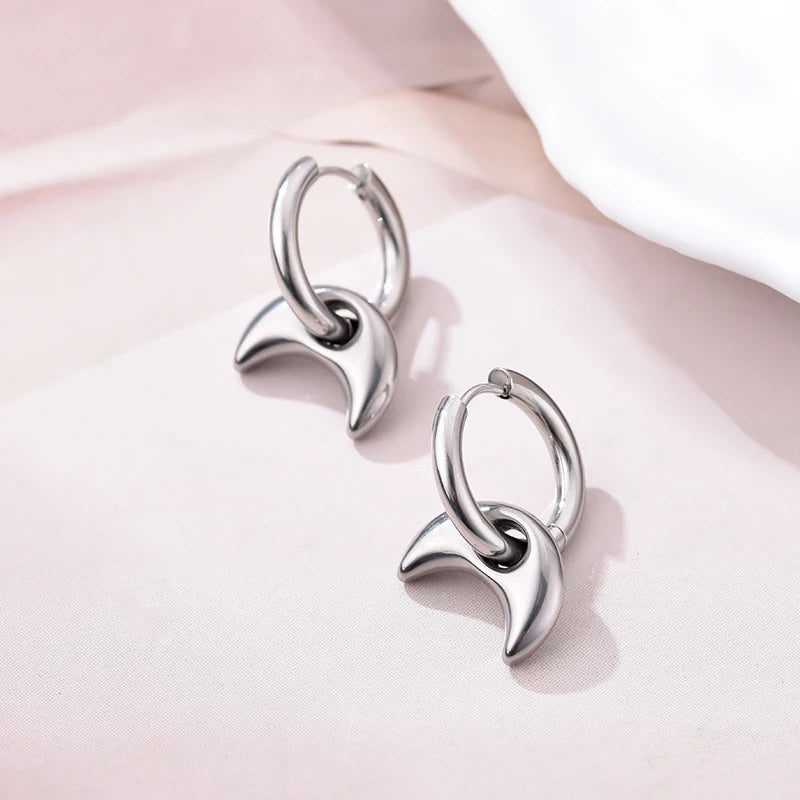 Stainless Steel Round Star Moon Heart Pendant Hoop Earrings for Women Fashion Classic Y2K Jewelry Gold Silver Color Earring