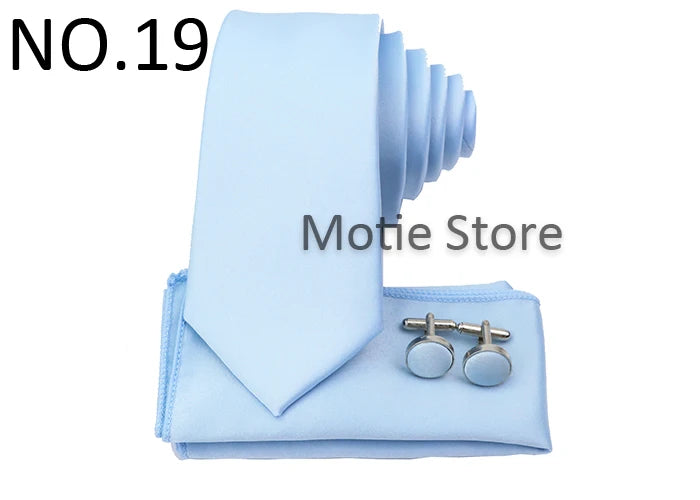 Men's Colorful Polyester Necktie Bowtie Cufflink Brooch Set Sage Green Pink Ties Business Wedding Party Shirt Accessories Gift