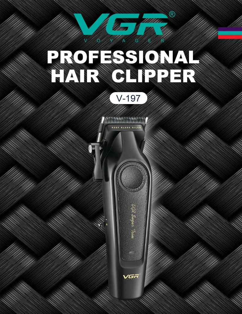 VGR V-197&995 high-end hair clipper two-piece set, metal leather body, electric push shear, LED digital display, oil head carvin