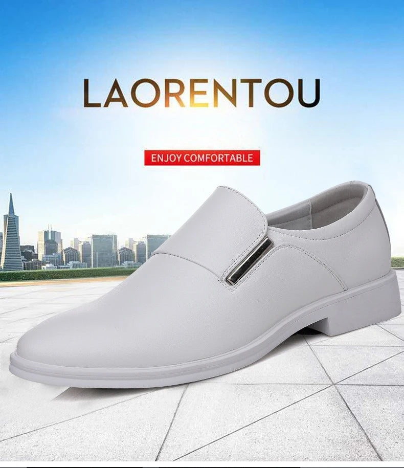 2025 New Men's Elevating Dress Shoes British Style Pointed-Toe Cowhide Leather Soft White Oxfords Formal Business Footwear