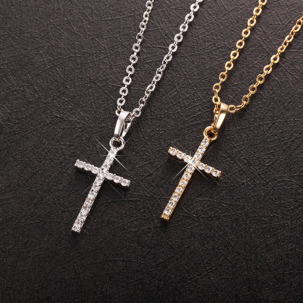 HipHop Fashion Cross Necklace For Women Crystal Zircon Men Necklace  Metal Chains Choker Jesus Pendants Jewelry Gift