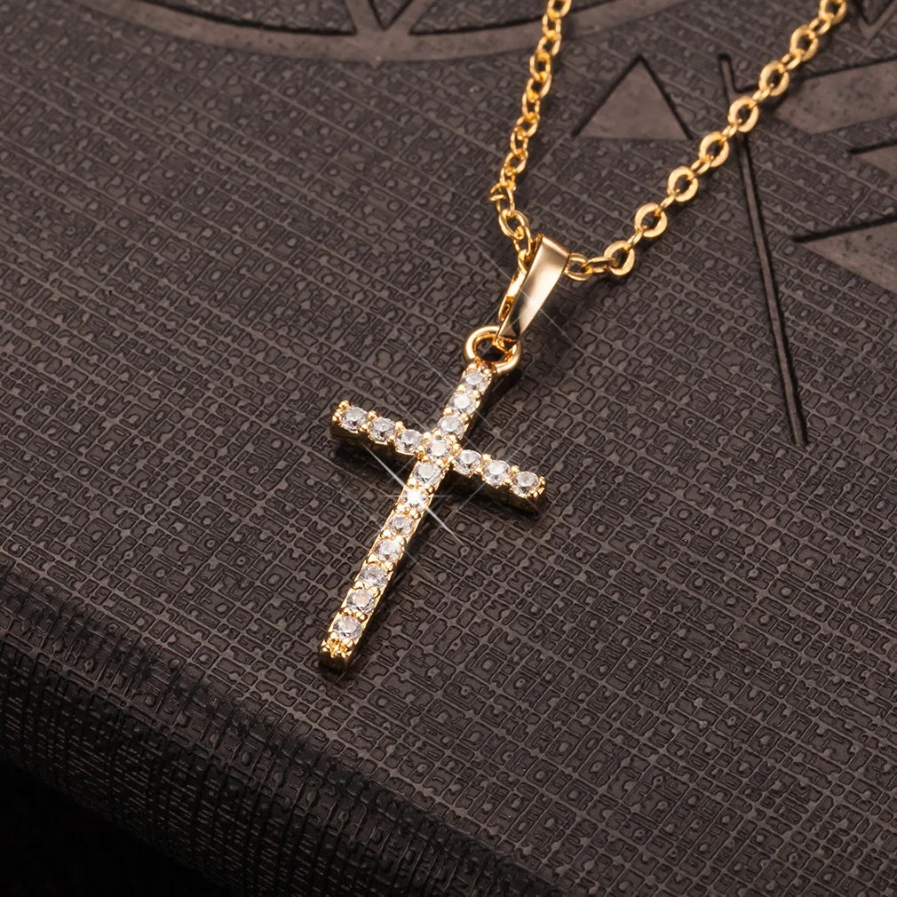 HipHop Fashion Cross Necklace For Women Crystal Zircon Men Necklace  Metal Chains Choker Jesus Pendants Jewelry Gift