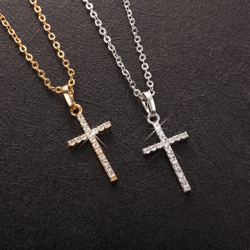 HipHop Fashion Cross Necklace For Women Crystal Zircon Men Necklace  Metal Chains Choker Jesus Pendants Jewelry Gift