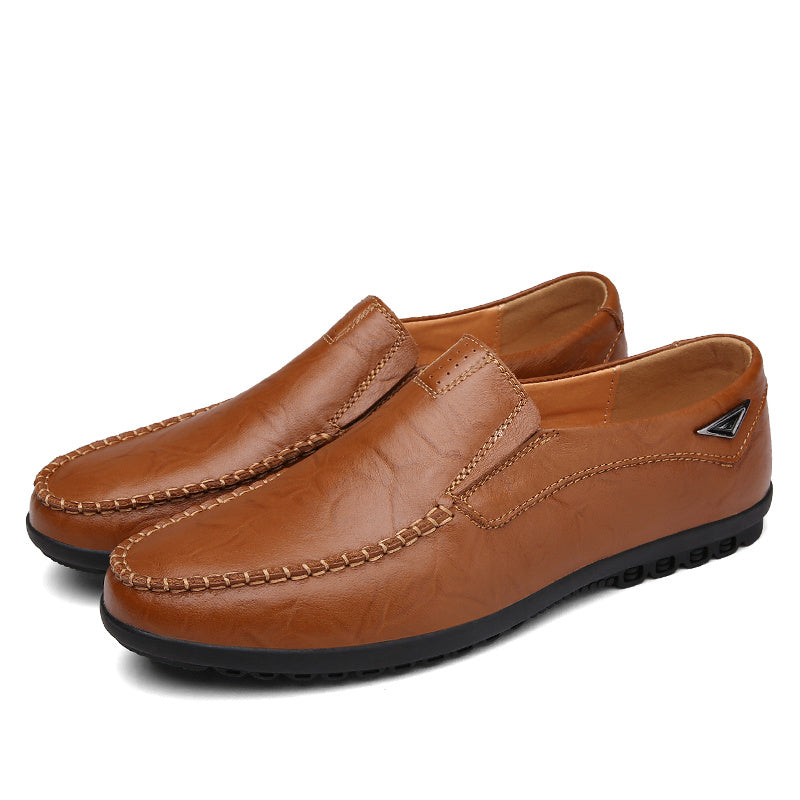 CLOHOO Men'S Genuine Faux Leather Slip-On Loafers - Non-Slip Comfortable Casual Shoes with Round Toe, Black, Rubber Sole, and Faux Cover Lining for All Seasons, Comfortable Footwear | Sleek Loafer Design | Durable Footwear