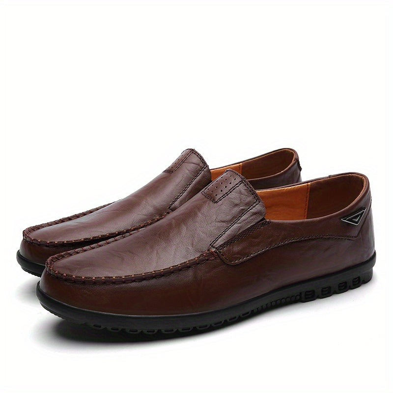 CLOHOO Men'S Genuine Faux Leather Slip-On Loafers - Non-Slip Comfortable Casual Shoes with Round Toe, Black, Rubber Sole, and Faux Cover Lining for All Seasons, Comfortable Footwear | Sleek Loafer Design | Durable Footwear