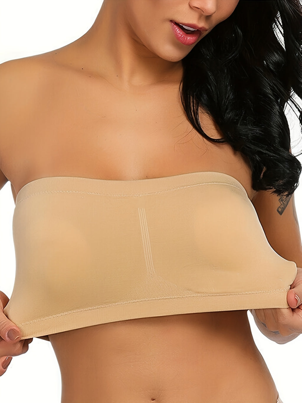 Plus Size Double-Layer Anti-See-Through Base Layer Tube Top Bra with Padded Cups, Wire-Free, and Underwire-Free
