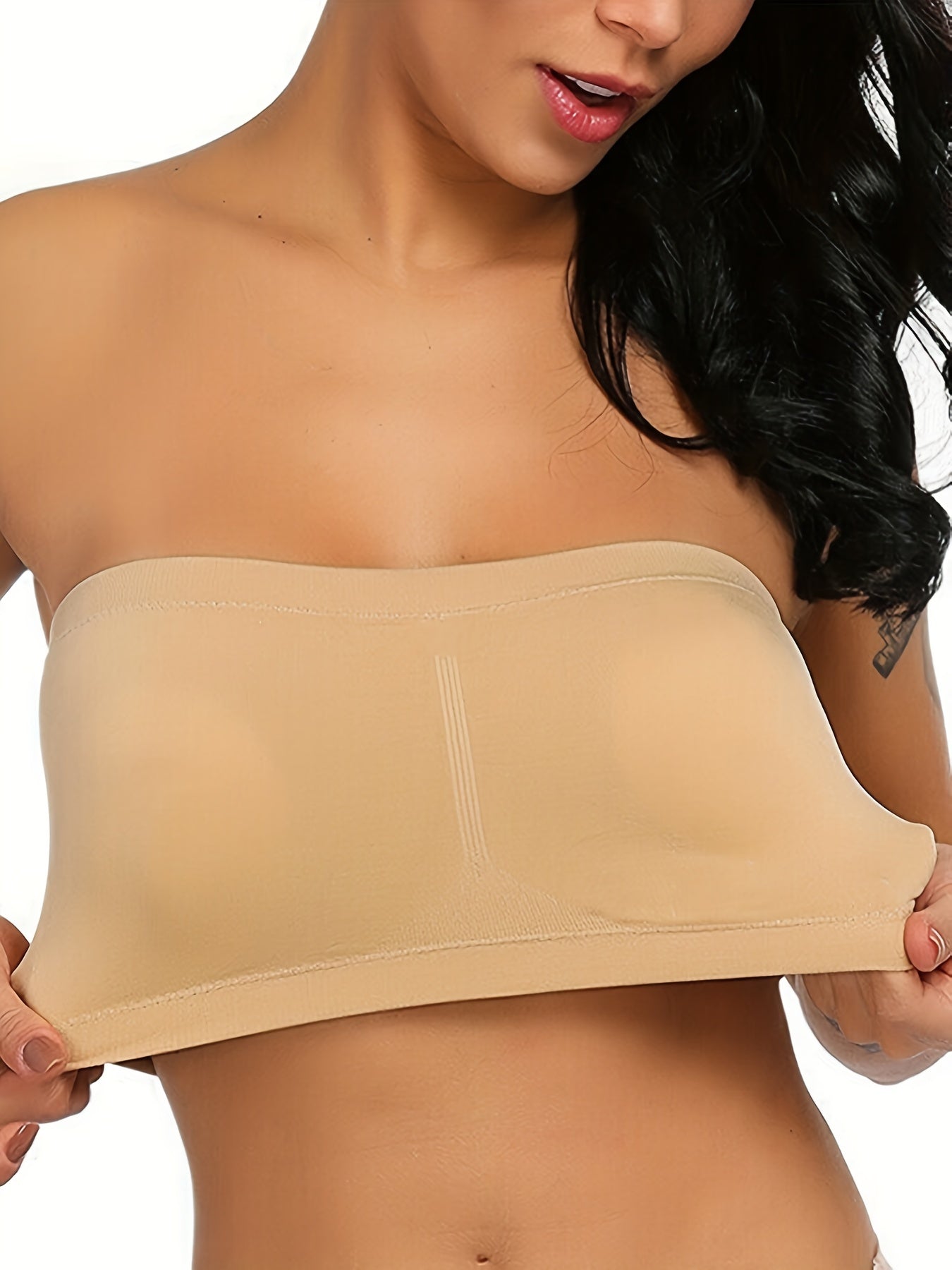 Plus Size Double-Layer Anti-See-Through Base Layer Tube Top Bra with Padded Cups, Wire-Free, and Underwire-Free