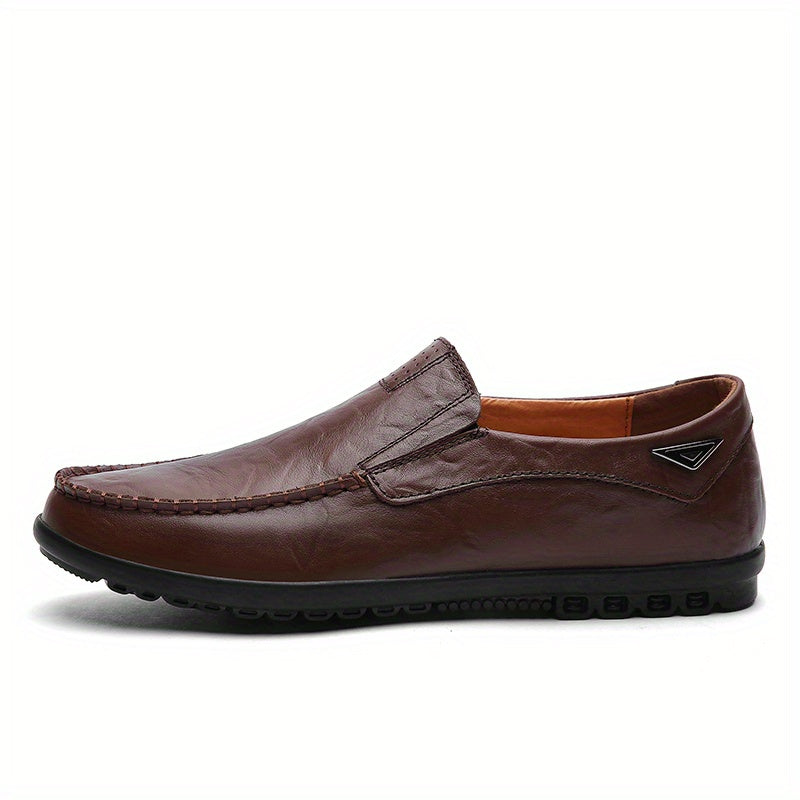 CLOHOO Men'S Genuine Faux Leather Slip-On Loafers - Non-Slip Comfortable Casual Shoes with Round Toe, Black, Rubber Sole, and Faux Cover Lining for All Seasons, Comfortable Footwear | Sleek Loafer Design | Durable Footwear