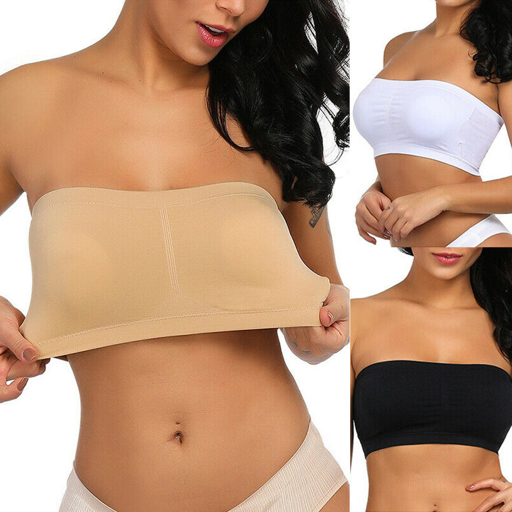 Plus Size Double-Layer Anti-See-Through Base Layer Tube Top Bra with Padded Cups, Wire-Free, and Underwire-Free