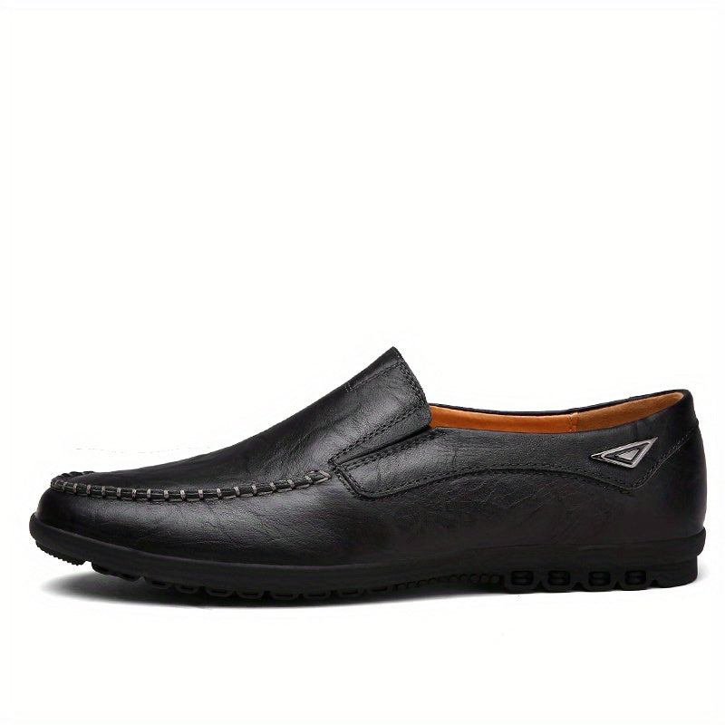 CLOHOO Men'S Genuine Faux Leather Slip-On Loafers - Non-Slip Comfortable Casual Shoes with Round Toe, Black, Rubber Sole, and Faux Cover Lining for All Seasons, Comfortable Footwear | Sleek Loafer Design | Durable Footwear