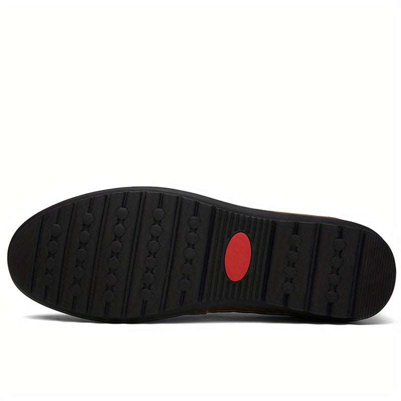 CLOHOO Men'S Genuine Faux Leather Slip-On Loafers - Non-Slip Comfortable Casual Shoes with Round Toe, Black, Rubber Sole, and Faux Cover Lining for All Seasons, Comfortable Footwear | Sleek Loafer Design | Durable Footwear