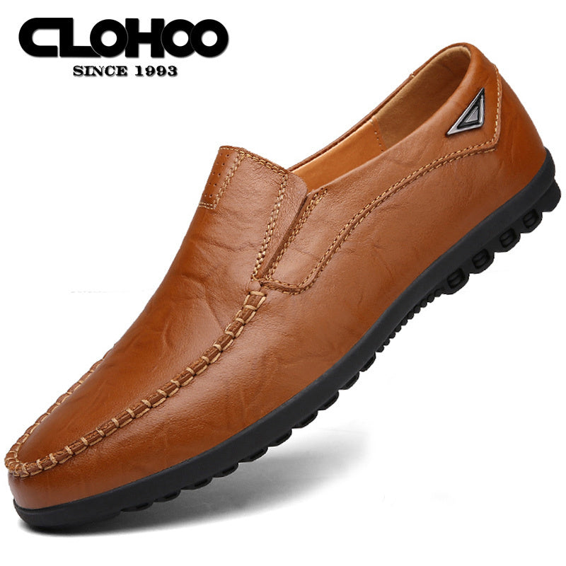 CLOHOO Men'S Genuine Faux Leather Slip-On Loafers - Non-Slip Comfortable Casual Shoes with Round Toe, Black, Rubber Sole, and Faux Cover Lining for All Seasons, Comfortable Footwear | Sleek Loafer Design | Durable Footwear