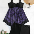 Plus Size Women's Printed Two-Piece Skirt Swimsuit, Sexy Printed Swimwear, Plus Size Style