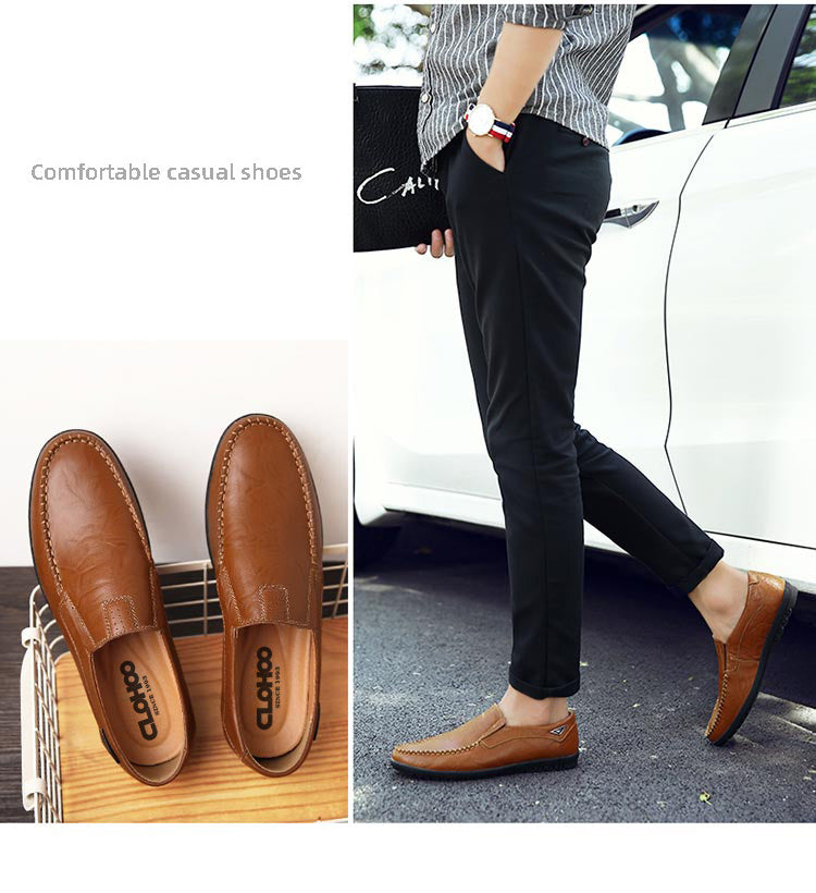 CLOHOO Men'S Genuine Faux Leather Slip-On Loafers - Non-Slip Comfortable Casual Shoes with Round Toe, Black, Rubber Sole, and Faux Cover Lining for All Seasons, Comfortable Footwear | Sleek Loafer Design | Durable Footwear