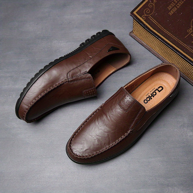 CLOHOO Men'S Genuine Faux Leather Slip-On Loafers - Non-Slip Comfortable Casual Shoes with Round Toe, Black, Rubber Sole, and Faux Cover Lining for All Seasons, Comfortable Footwear | Sleek Loafer Design | Durable Footwear