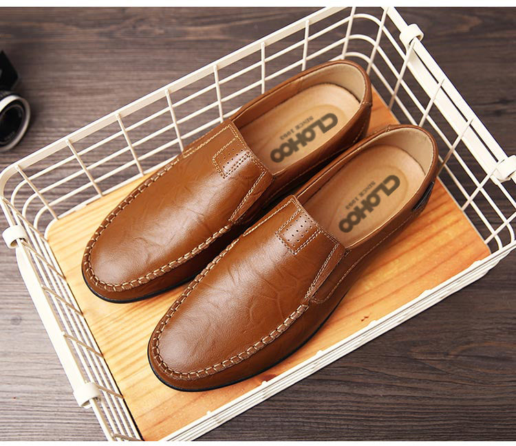 CLOHOO Men'S Genuine Faux Leather Slip-On Loafers - Non-Slip Comfortable Casual Shoes with Round Toe, Black, Rubber Sole, and Faux Cover Lining for All Seasons, Comfortable Footwear | Sleek Loafer Design | Durable Footwear