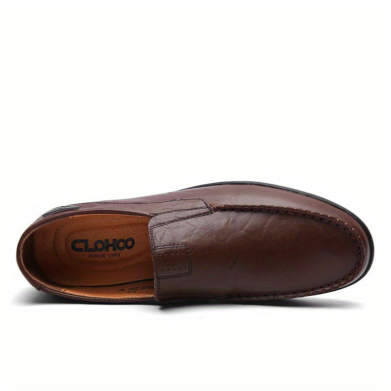 CLOHOO Men'S Genuine Faux Leather Slip-On Loafers - Non-Slip Comfortable Casual Shoes with Round Toe, Black, Rubber Sole, and Faux Cover Lining for All Seasons, Comfortable Footwear | Sleek Loafer Design | Durable Footwear