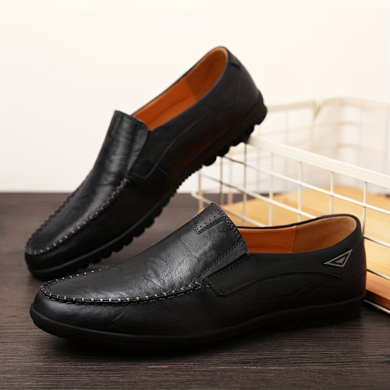 CLOHOO Men'S Genuine Faux Leather Slip-On Loafers - Non-Slip Comfortable Casual Shoes with Round Toe, Black, Rubber Sole, and Faux Cover Lining for All Seasons, Comfortable Footwear | Sleek Loafer Design | Durable Footwear