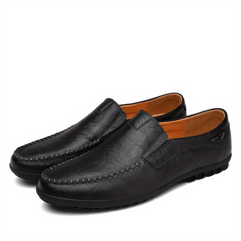 CLOHOO Men'S Genuine Faux Leather Slip-On Loafers - Non-Slip Comfortable Casual Shoes with Round Toe, Black, Rubber Sole, and Faux Cover Lining for All Seasons, Comfortable Footwear | Sleek Loafer Design | Durable Footwear